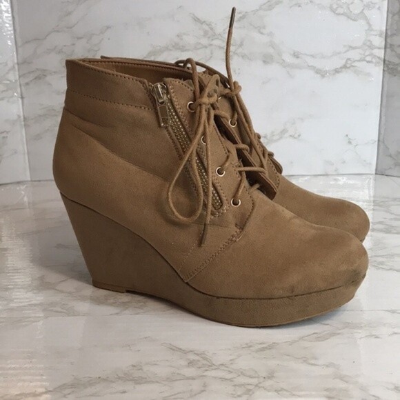 Justfab beige platform wedge ankle boots size 9 - Picture 5 of 12